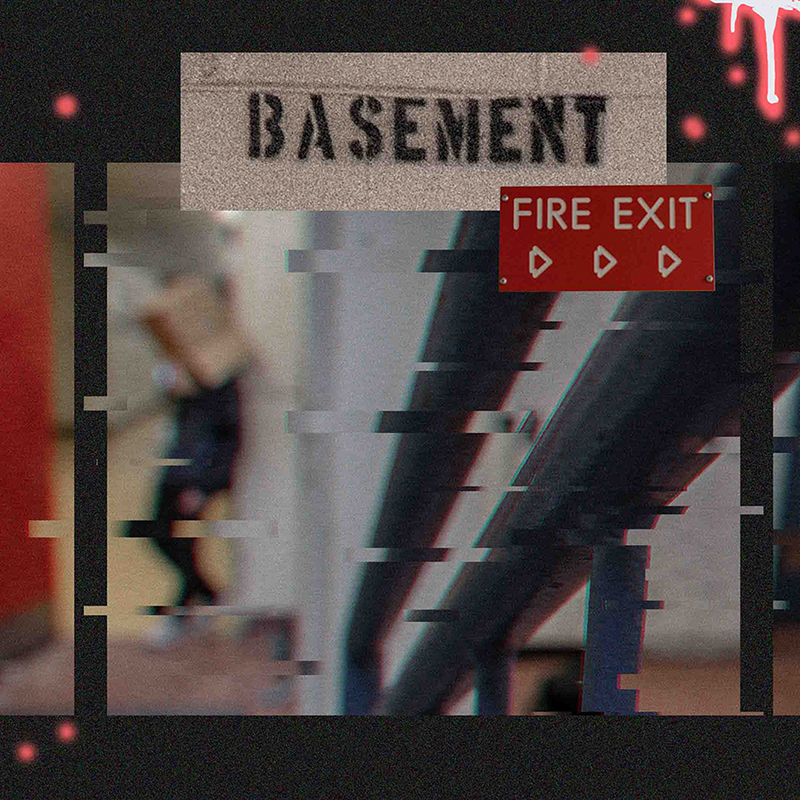 photo of a ramp leading into the basement with a glitch effect