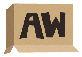 Letters "a" and "w" on the side of a cardboard box