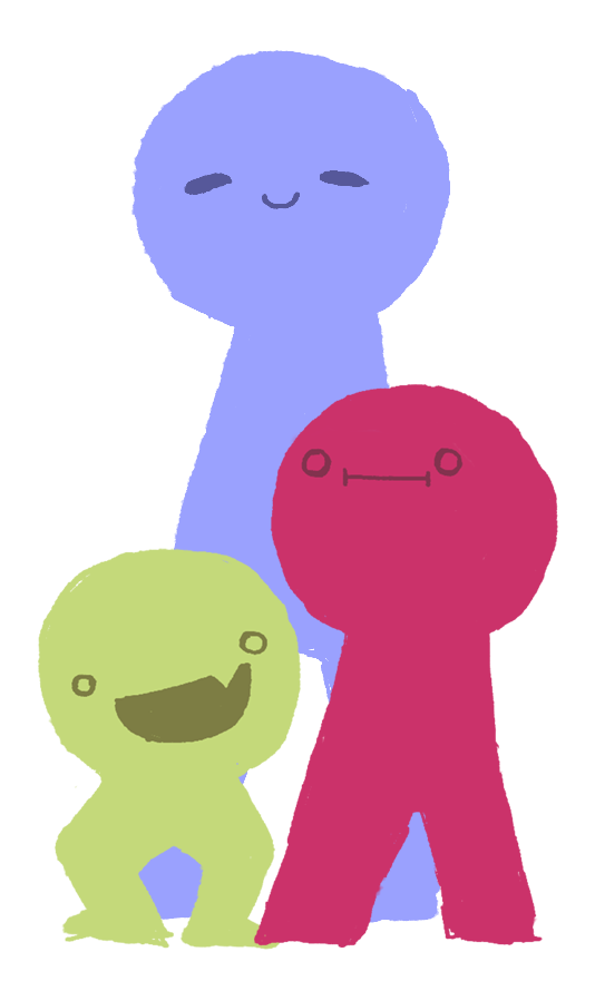 Three colourful figures representing the three members of Kwartz Gaming