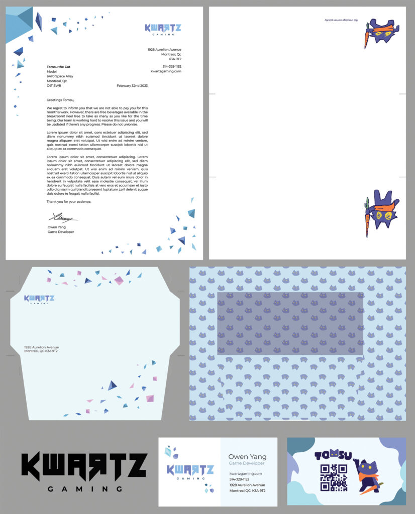 Complete stationery set for the company Kwartz Gaming.