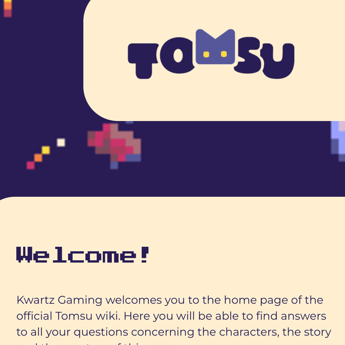 Screenshot of homepage of the Tomsu Wiki website