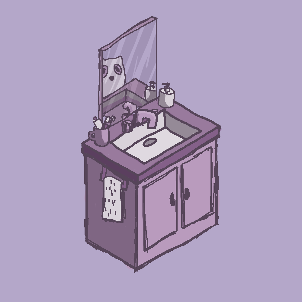 isometric perspective of a purple sink
