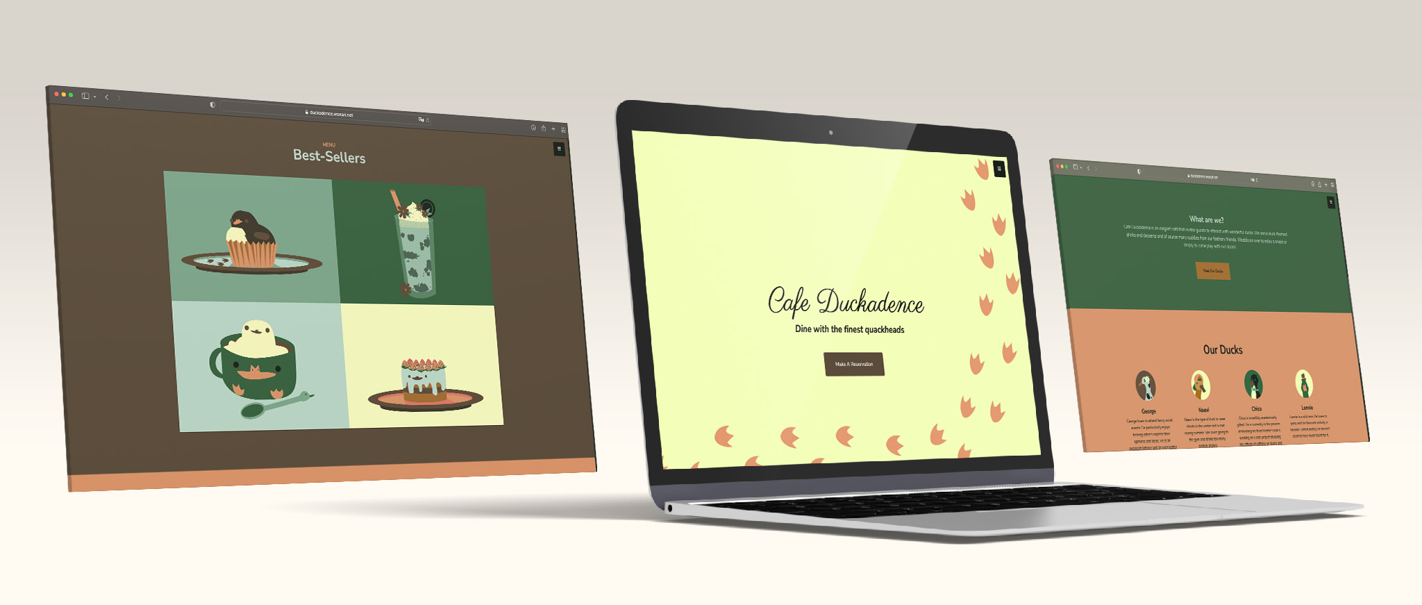 Mockup of laptops with the Cafe Duckadence website on them