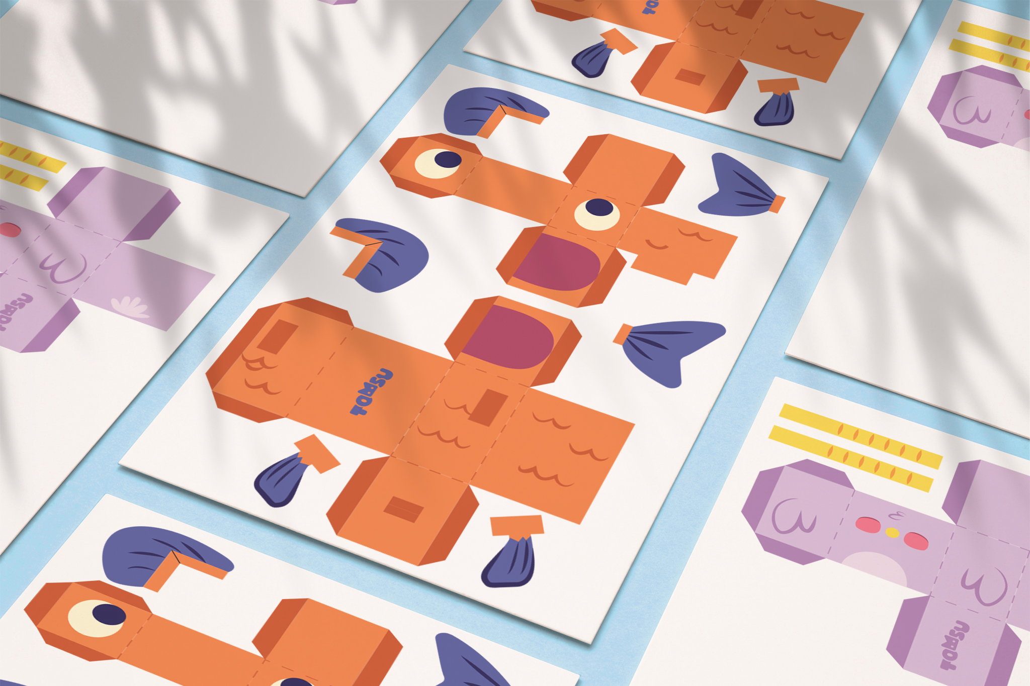 Mockup of the cut-outs of the paper toys