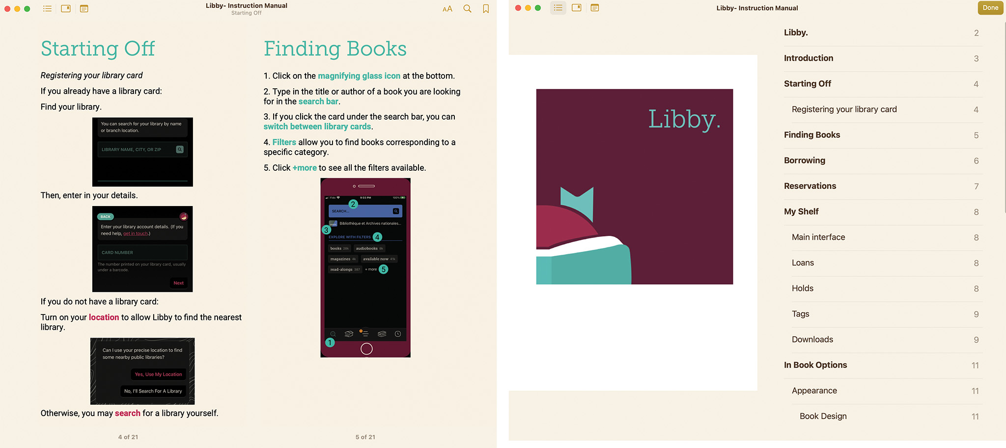 Ebook of an instruction manual for Libby, an app.