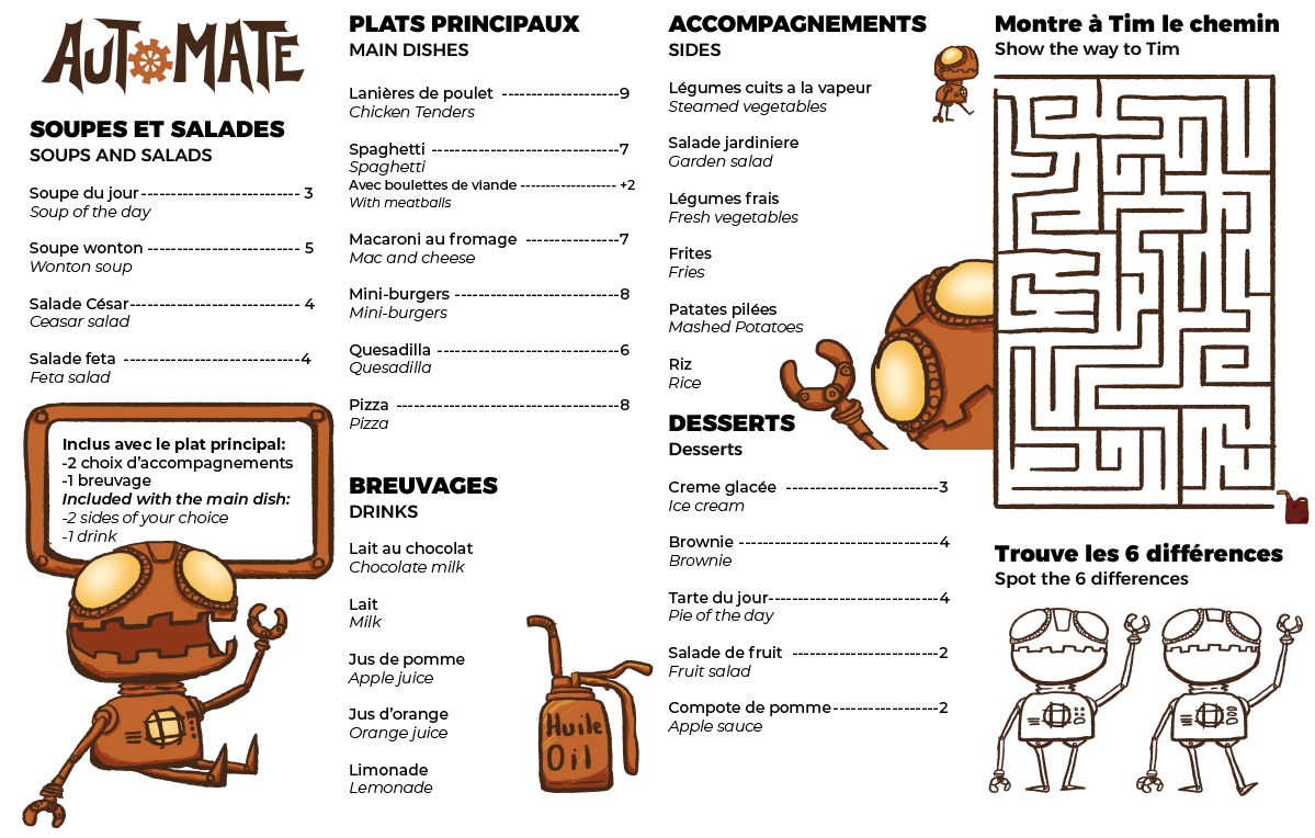 Automate's kids' menu 