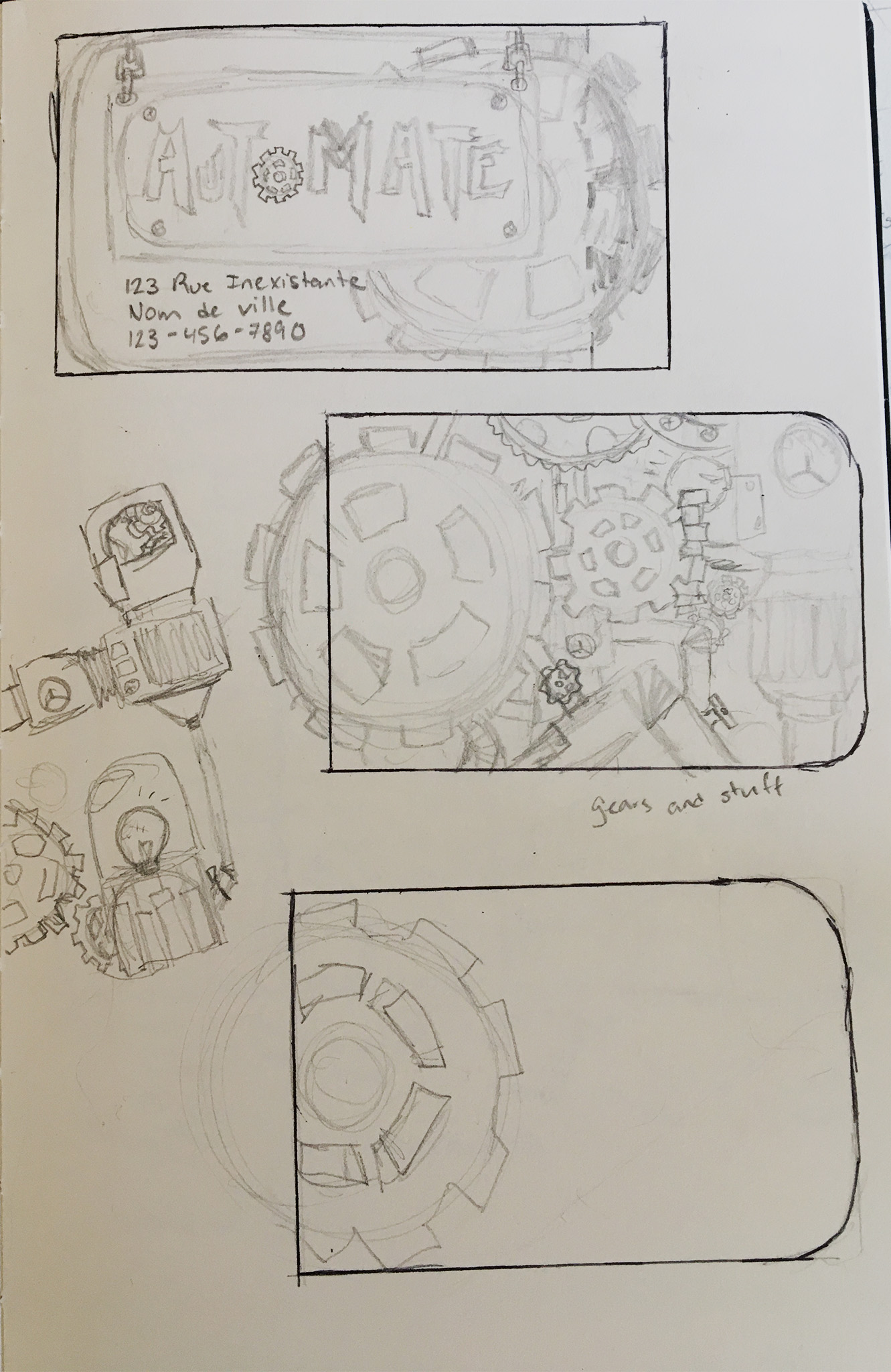 Sketches of the moving cog business card